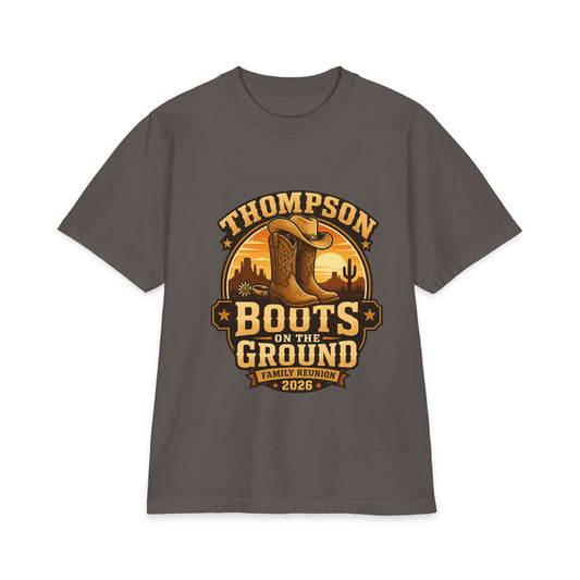 Boots on the Ground Family Reunion T-Shirt — Personalized Thompson Western Cowboy Boots Design (2026)