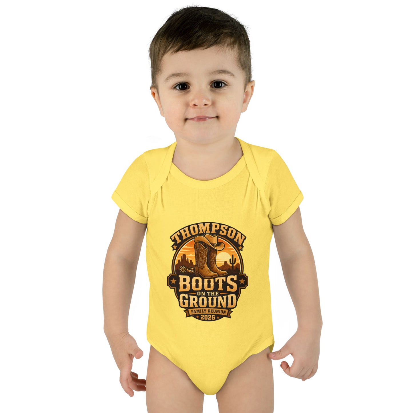 Infant Bodysuit - "Thompson Boots on the Ground" Western Baby Onesie, Rustic Cowboy Nursery Gift
