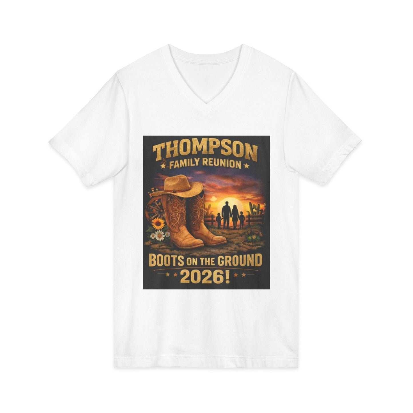 Family Reunion V-Neck Tee — "Thompson Family Reunion" Boots on the Ground 2026