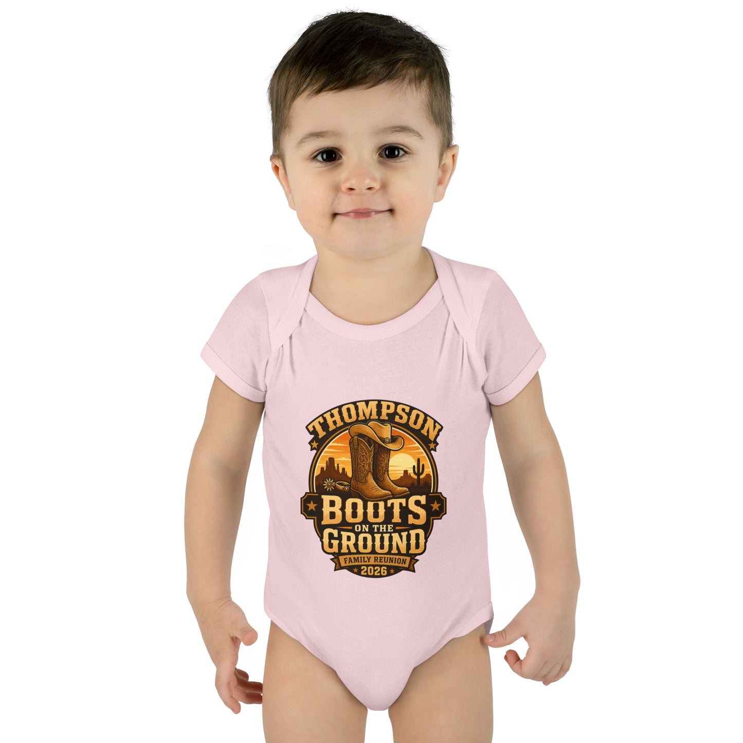 Infant Bodysuit - "Thompson Boots on the Ground" Western Baby Onesie, Rustic Cowboy Nursery Gift