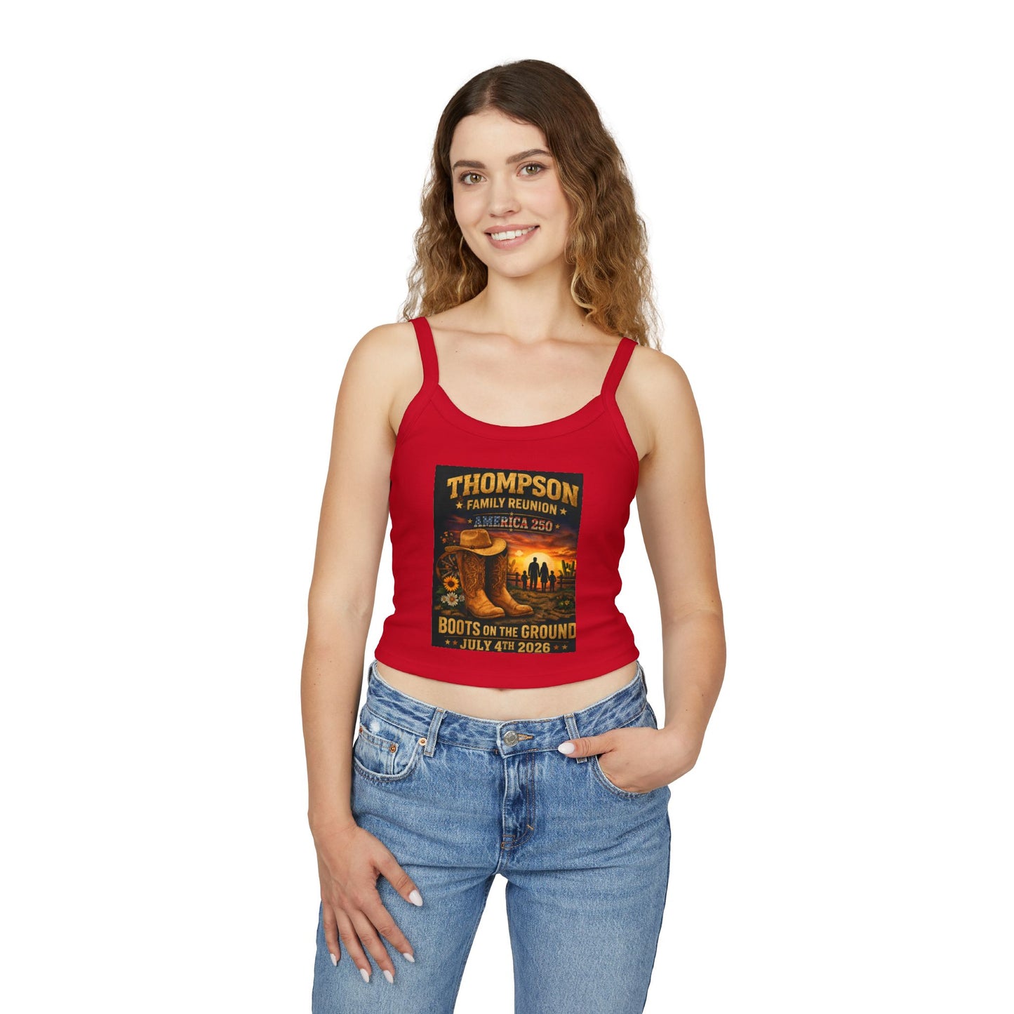 Thompson Family Reunion Crop Tank – "Boots on the Ground" July 4, 2026 USA 250