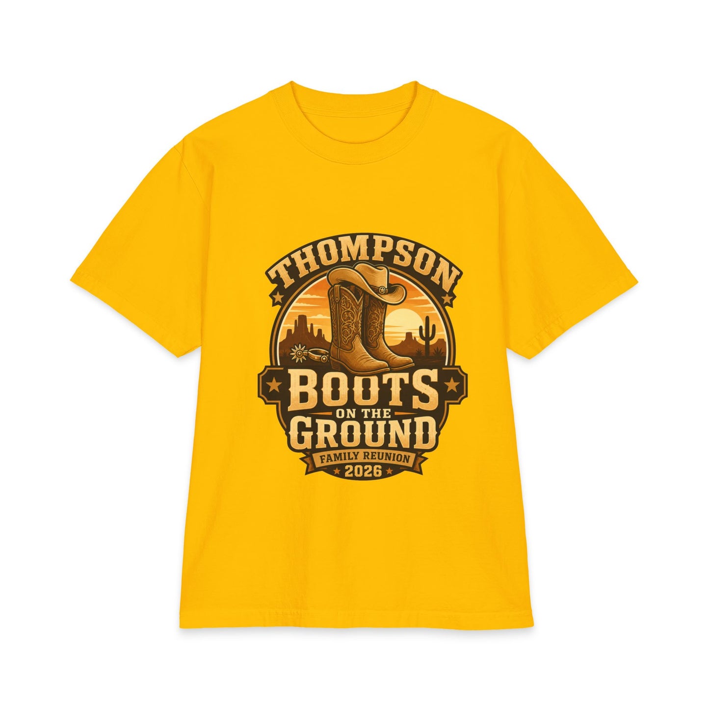 Boots on the Ground Family Reunion T-Shirt — Personalized Thompson Western Cowboy Boots Design (2026)