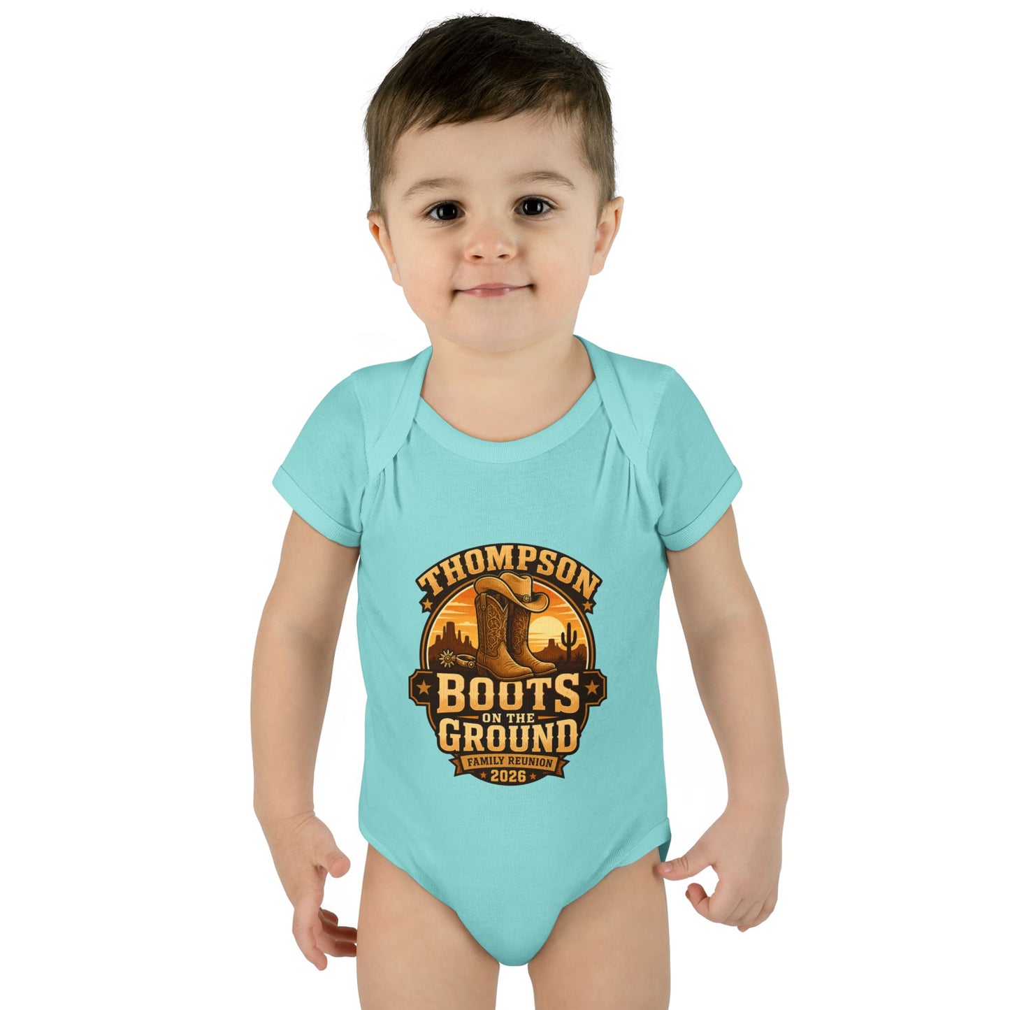 Infant Bodysuit - "Thompson Boots on the Ground" Western Baby Onesie, Rustic Cowboy Nursery Gift