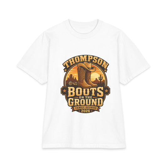 Boots on the Ground Family Reunion T-Shirt — Personalized Thompson Western Cowboy Boots Design (2026)