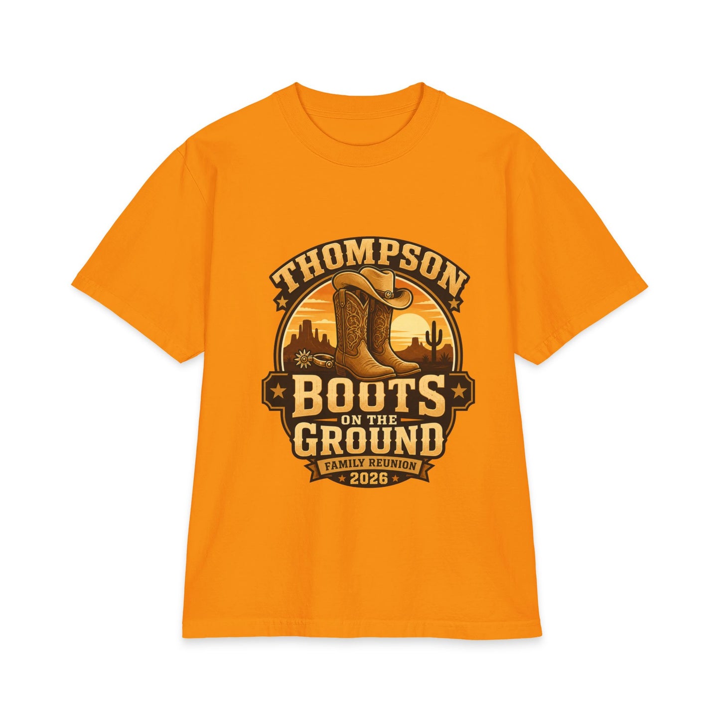 Boots on the Ground Family Reunion T-Shirt — Personalized Thompson Western Cowboy Boots Design (2026)
