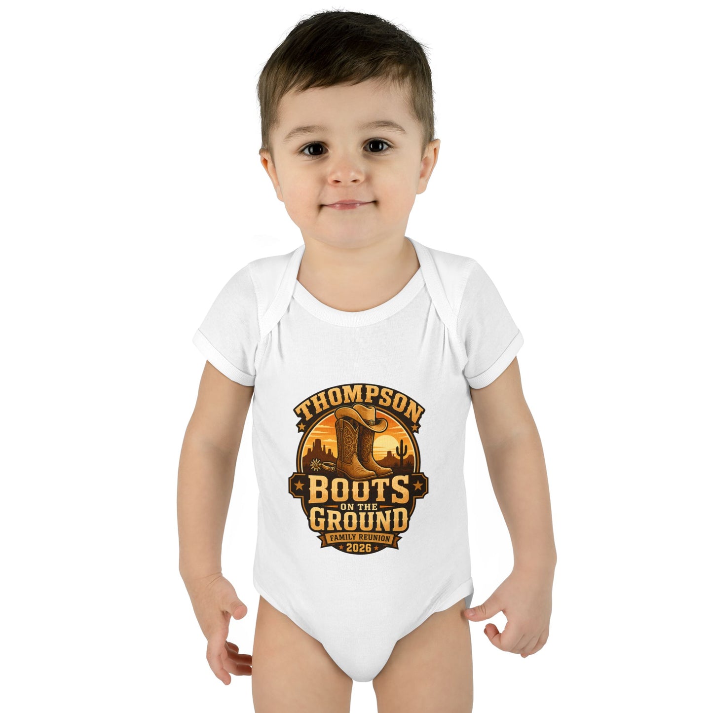 Infant Bodysuit - "Thompson Boots on the Ground" Western Baby Onesie, Rustic Cowboy Nursery Gift