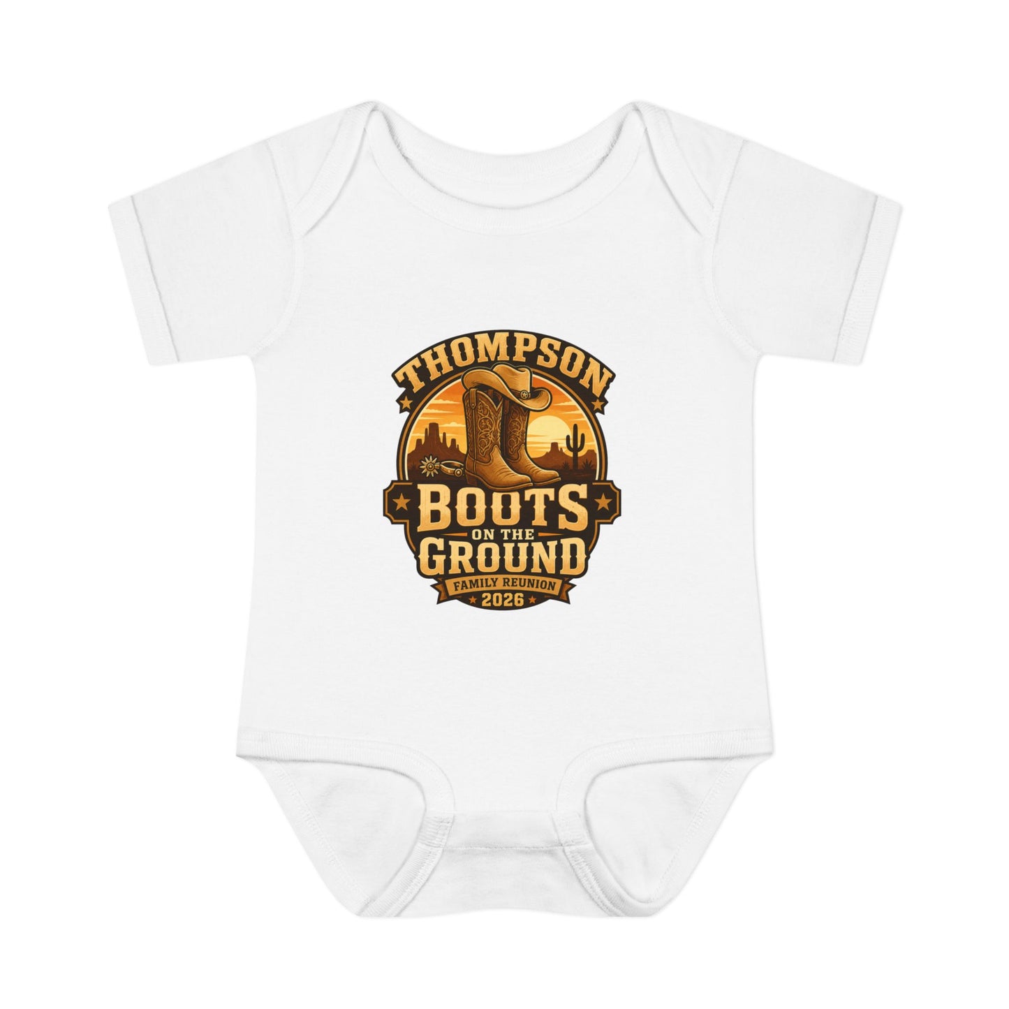 Infant Bodysuit - "Thompson Boots on the Ground" Western Baby Onesie, Rustic Cowboy Nursery Gift