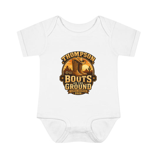 Infant Bodysuit - "Thompson Boots on the Ground" Western Baby Onesie, Rustic Cowboy Nursery Gift