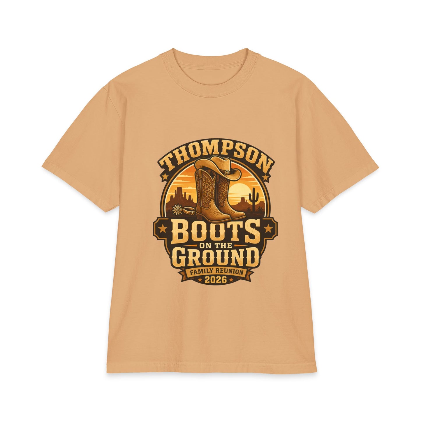 Boots on the Ground Family Reunion T-Shirt — Personalized Thompson Western Cowboy Boots Design (2026)