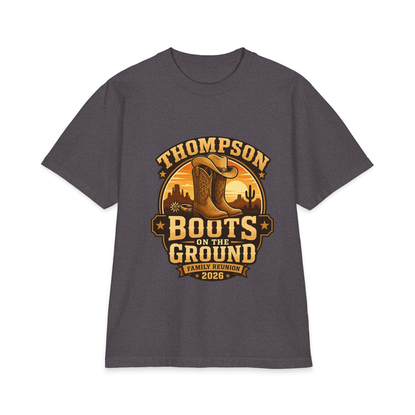 Boots on the Ground Family Reunion T-Shirt — Personalized Thompson Western Cowboy Boots Design (2026)