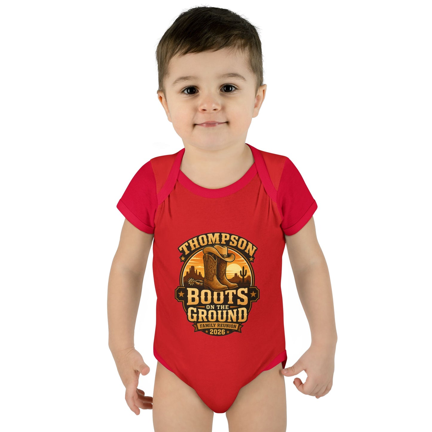 Infant Bodysuit - "Thompson Boots on the Ground" Western Baby Onesie, Rustic Cowboy Nursery Gift